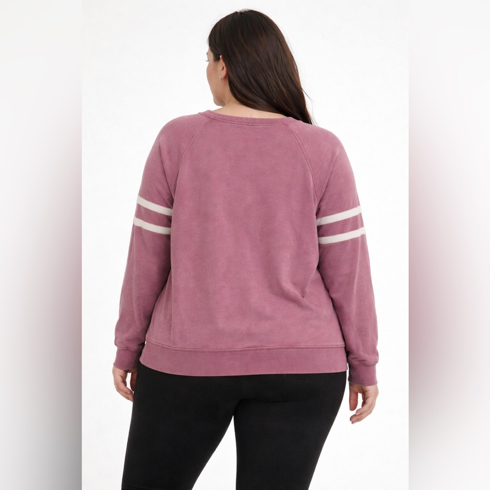 Torrid Mineral Wash Varsity Sweatshirt 1X Pink & White Crew Neck Long Sleeve - Picture 2 of 6